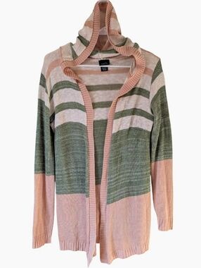 Rue21 pastel pink cream and green striped hooded knit cardigan
